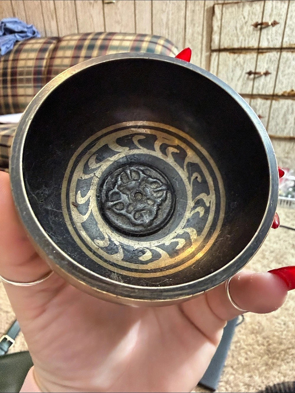 Mini Hand-Decorated Brown & Gold Tibetan singing bowl without wand